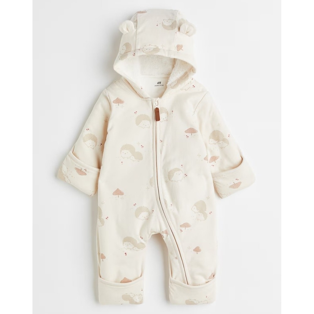 H&M Fleece‎ Lined Organic Cotton Hooded Full Zip Winter Jumpsuit 9 Months